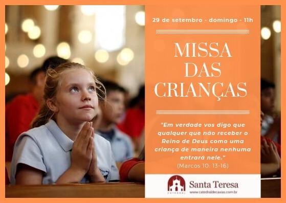 Catedral realiza Missa para Crianças no dia 29 de setembro