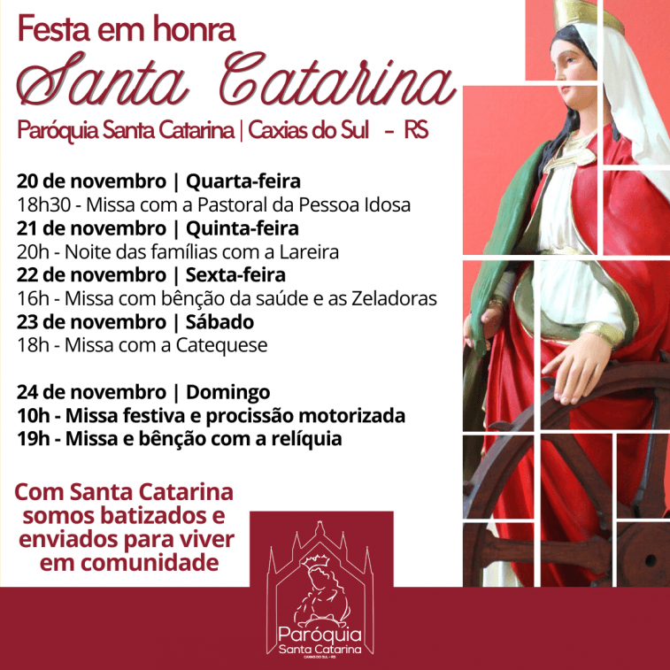 Festa de Santa Catarina 2019 irá reforçar o espírito comunitário da Paróquia, em Caxias