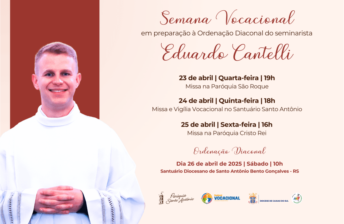 Foto de capa da notícia Semana Vocacional prepara ordenação diaconal do seminarista Eduardo Cantelli, em Bento Gonçalves