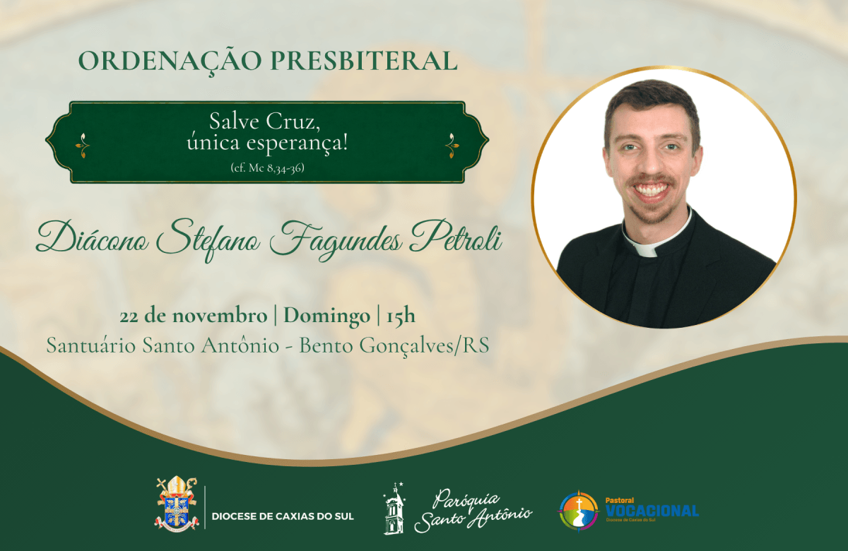 Foto de capa da notícia Diácono Stefano Fagundes Petroli será ordenado presbítero no dia 22 de novembro de 2026, em Bento Gonçalves