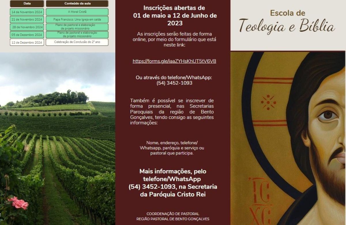Foto de capa da notícia Abertas as inscrições para a Escola de Teologia e Bíblia da Região Pastoral de Bento Gonçalves