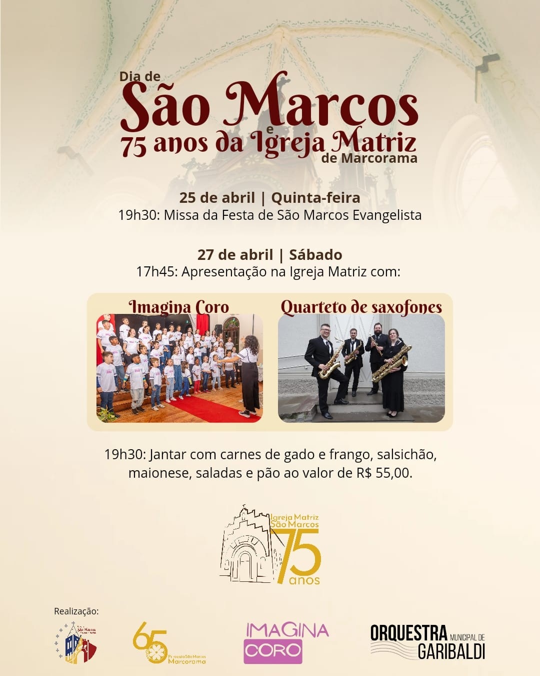 Paróquia de Marcorama irá celebra o seu padroeiro, São Marcos e os 75 anos da Igreja Matriz